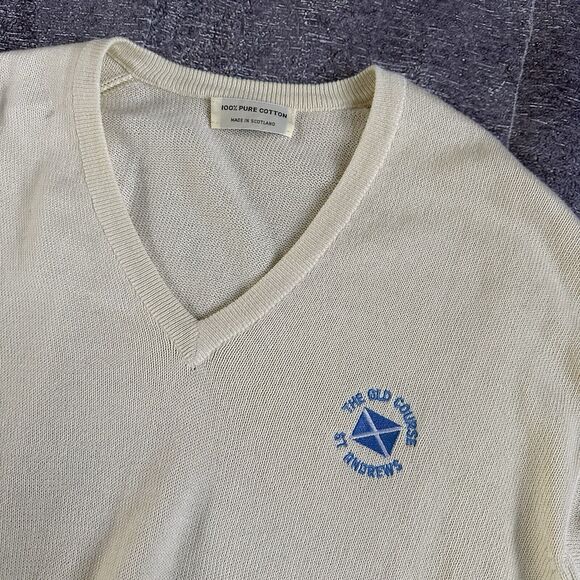 Men's Vintage 70's The Old Course St Andrews British Open V Neck Sweater Sz L - Picture 2 of 3